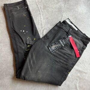Reason Black Straight Jeans with Paint Details